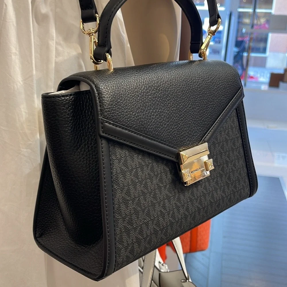 Michael Kors Whitney Medium Leather Flap Signature Satchel Shoulder Crossbody